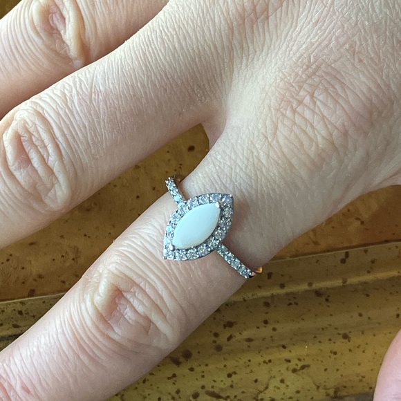 Australian White Opal Moissanite Sterling Silver Ring Size 9
